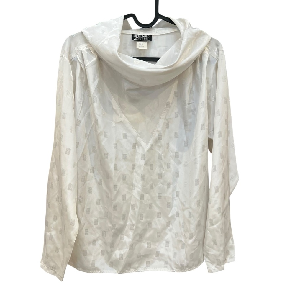 Bernard Winter M Vintage White Patterned Blouse Cowl Neck long sleeves 80s retro